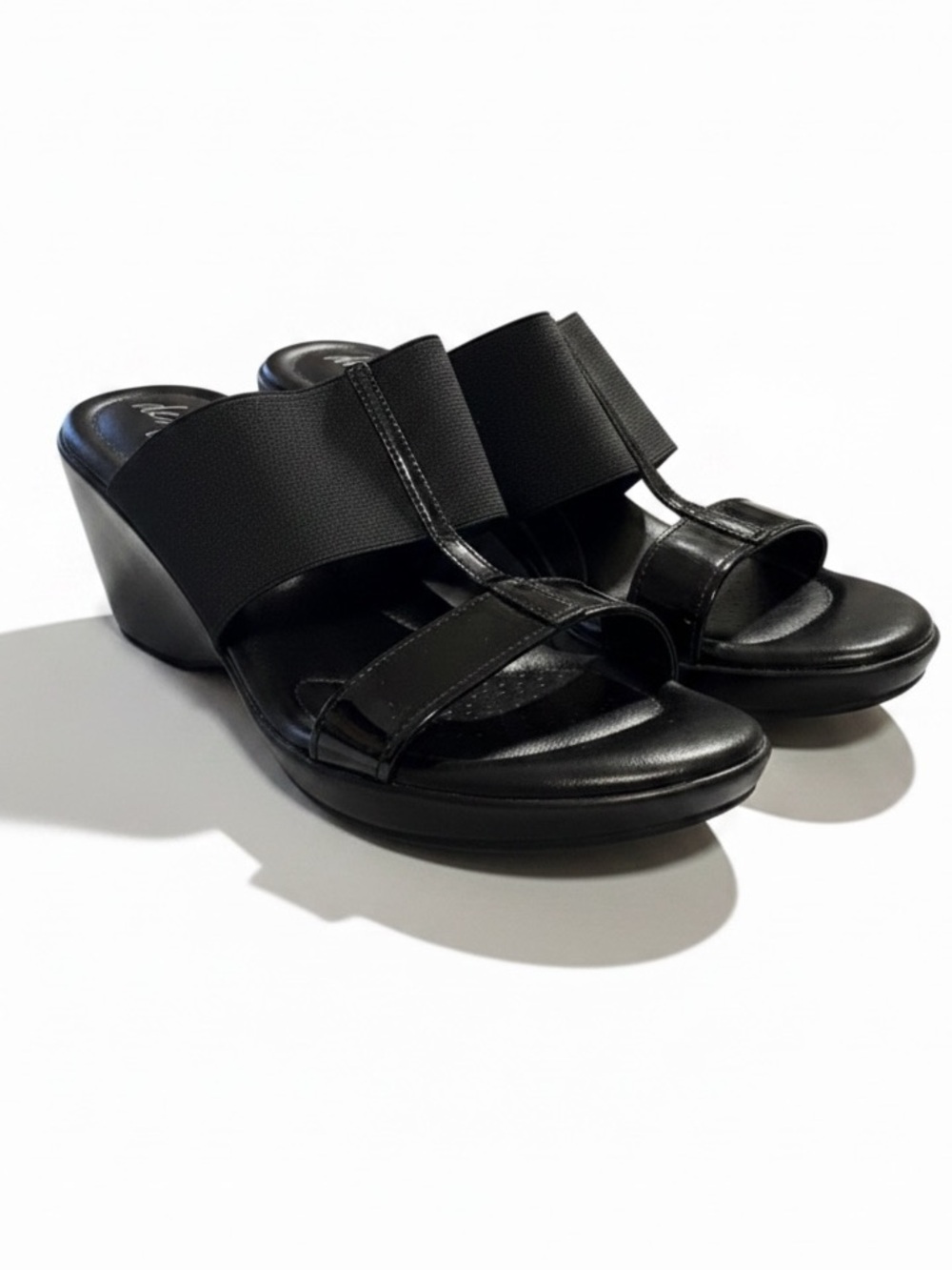 Dexflex by Dexter Black Stretch Wedge Slide Sandals Size 9